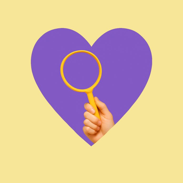 Magnifying glass in heart